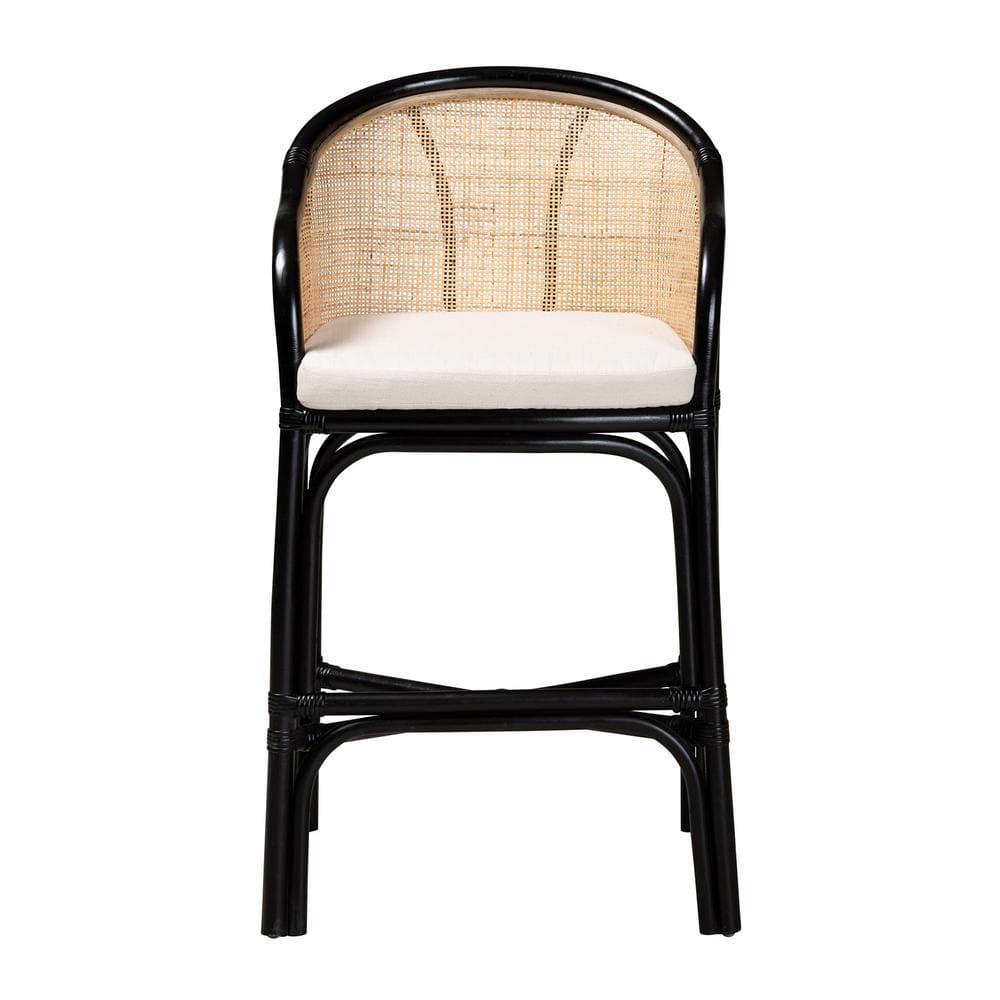 Miranda Black and Natural Rattan Counter Stool with Cushion