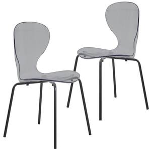 Leisure Mod Oyster Modern Transparent Acrylic Dining Side Chair in Black Base Set of 2