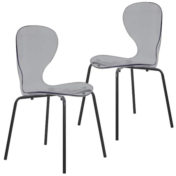 Leisuremod Black Leisure Mod Oyster Modern Transparent Acrylic Dining Side Chair Base Set of 2