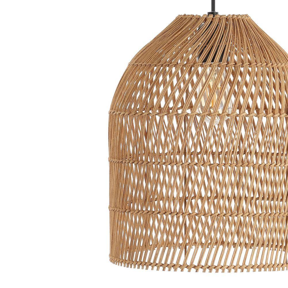 Bohemian Swirl 13" LED Pendant with Adjustable Rattan Shade, Brown