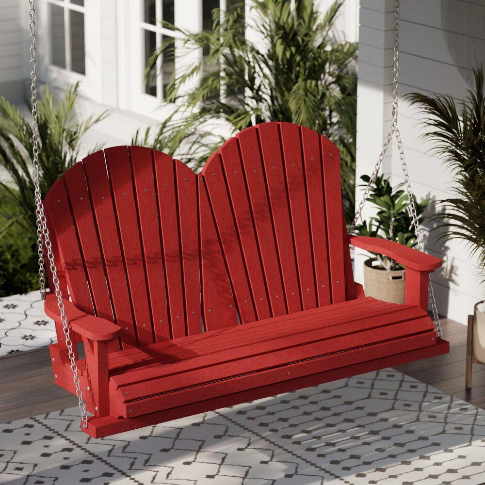 Cardinal Red Poly Lumber 2-Person Porch Swing with Adirondack Back