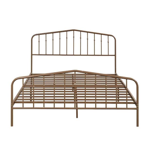 Boyel Living Brown Queen Size Metal Bed Frame Steel Slat Platform with Headboard