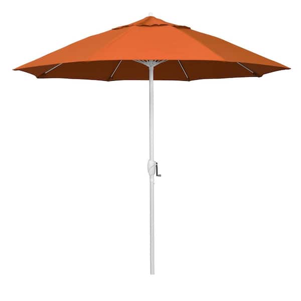 California Umbrella 9 ft. Matted White Aluminum Market Patio Umbrella Fiberglass Ribs and Auto Tilt in Melon Sunbrella