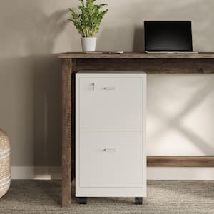 Locking File Cabinet 2-Drawer White Engineered Wood 27.28 in. H x 15.74 in. W x 14.17 in. D Vertical File Cabinet