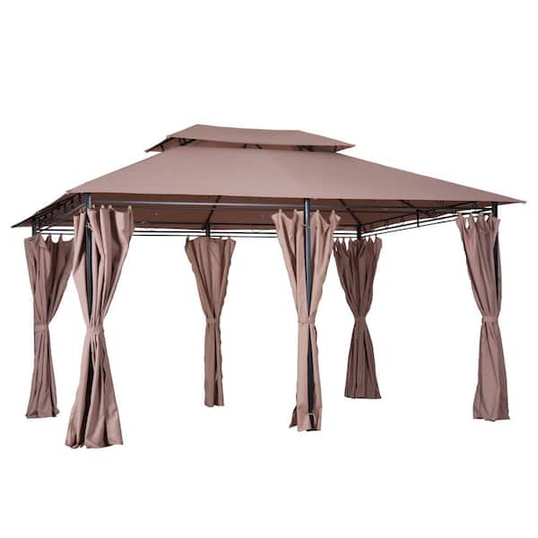 Misopily 10 ft. x 13 ft. Khaki Patio Outdoor Gazebo Canopy Shelter with Curtains, Vented Roof, Steel Frame