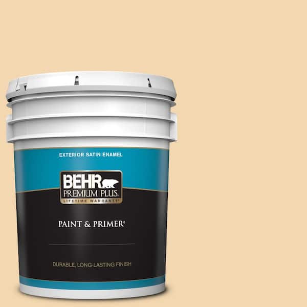 BEHR PREMIUM PLUS 5 gal. #M270-3 Cream Custard Satin Enamel Exterior Paint & Primer