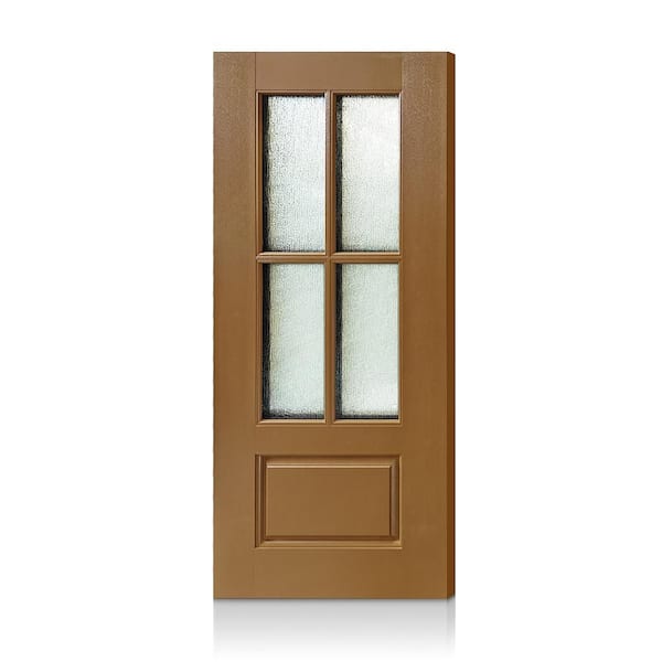 36 in. x 80 in. Reversible Decorative Glass Walnut Modern Exterior Fiberglass Front Door Slab Door