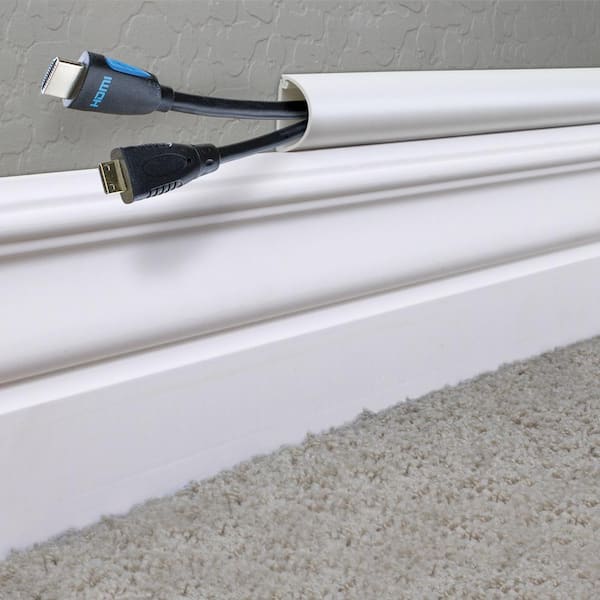 Commercial Electric 5 ft. 1/2 Round Baseboard Cord Channel, White A50-5W -  The Home Depot