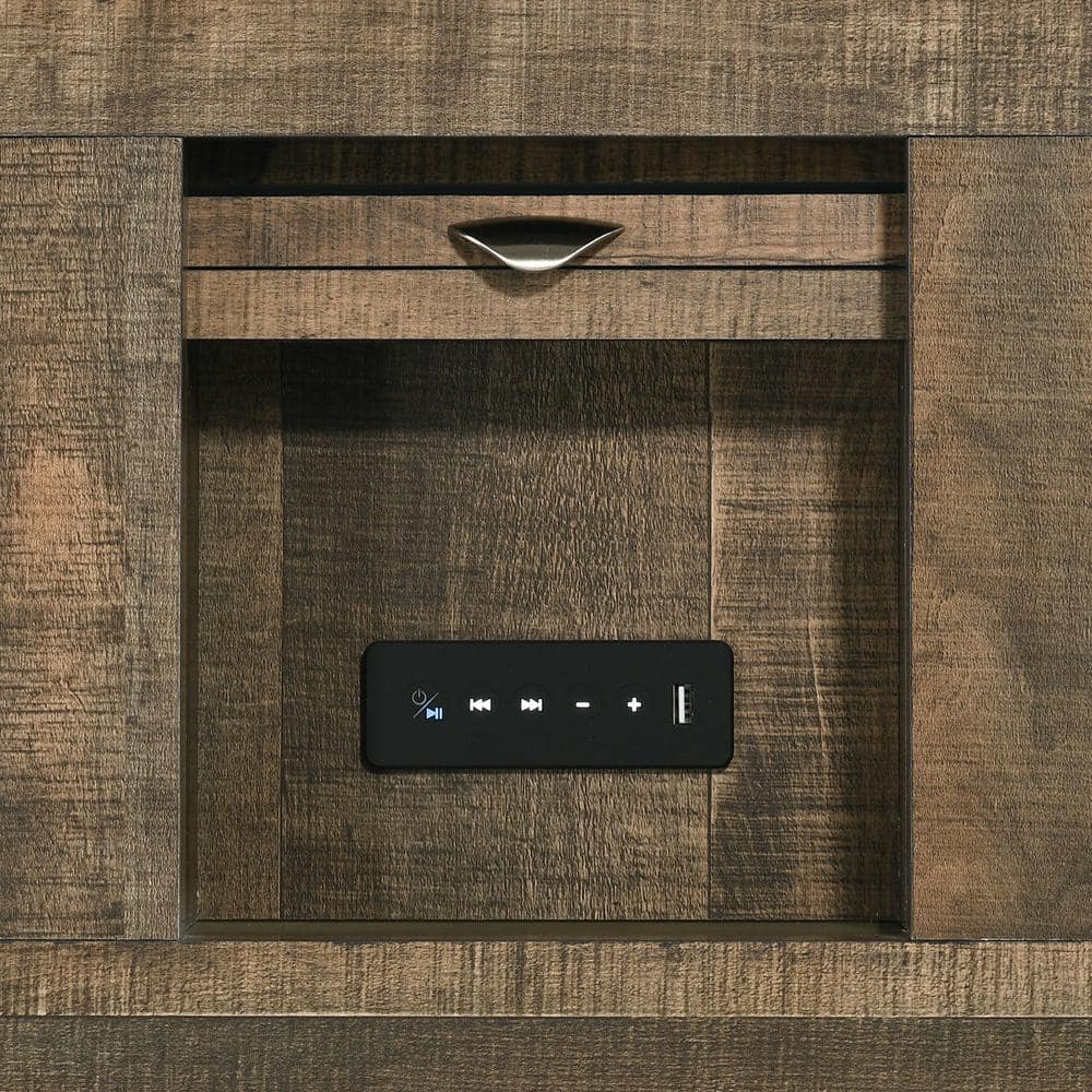 Rustic Pine King Bookcase Bed with Bluetooth and USB Port