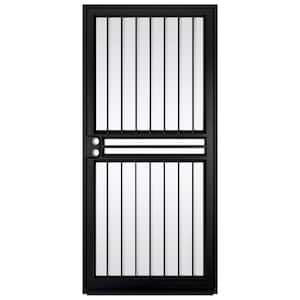 36 in. x 80 in. Guardian Black Surface Mount Outswing Steel Security Door with Shatter-Resistant Glass