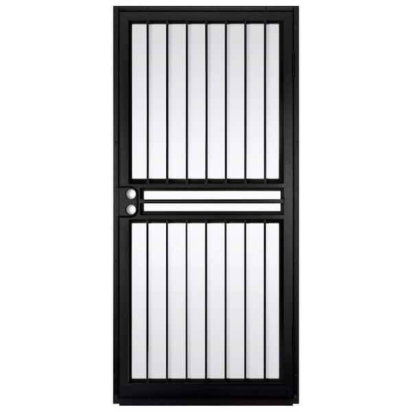 Unique Home Designs 36 in. x 80 in. Guardian Black Surface Mount Outswing Steel Security Door with Shatter-Resistant Glass