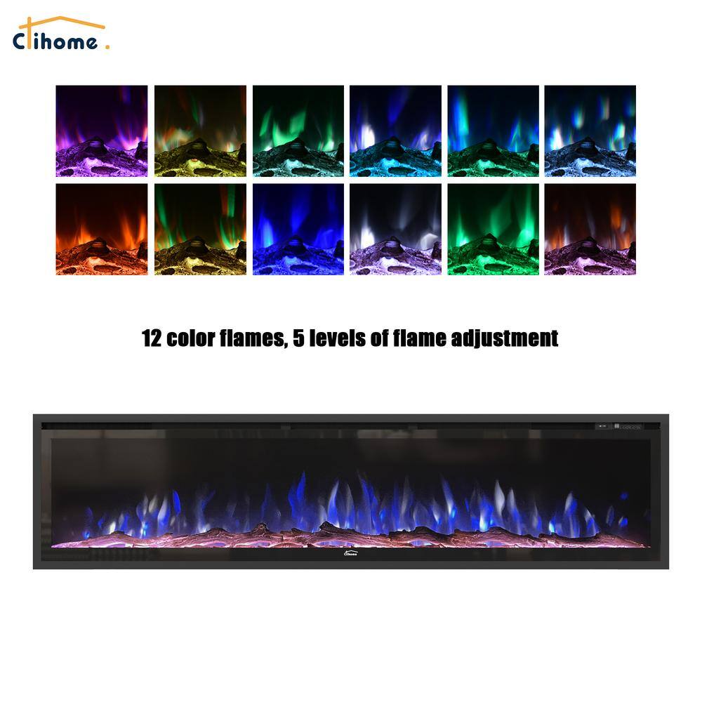 Corretto 72" Black Wall Mounted Electric Fireplace with Mantel