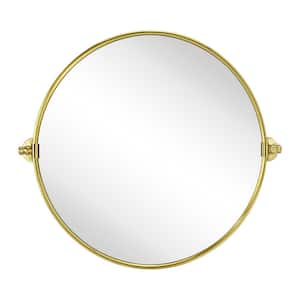 Adlina 24 in. W x 24 in. H Round Stainless Steel Framed Pivoting Wall Mounted Bathroom Vanity Mirror in Brushed Gold