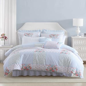 Hope Patchwork 5-Piece Pink/Green/Blue 100% Cotton Twin Bonus Comforter Set