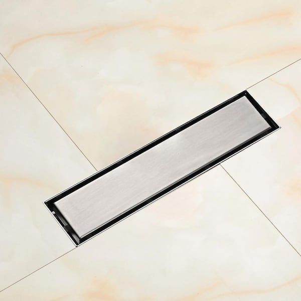 12 in. Linear Shower Drain with Leveling Feet and Flange in Brushed Nickel