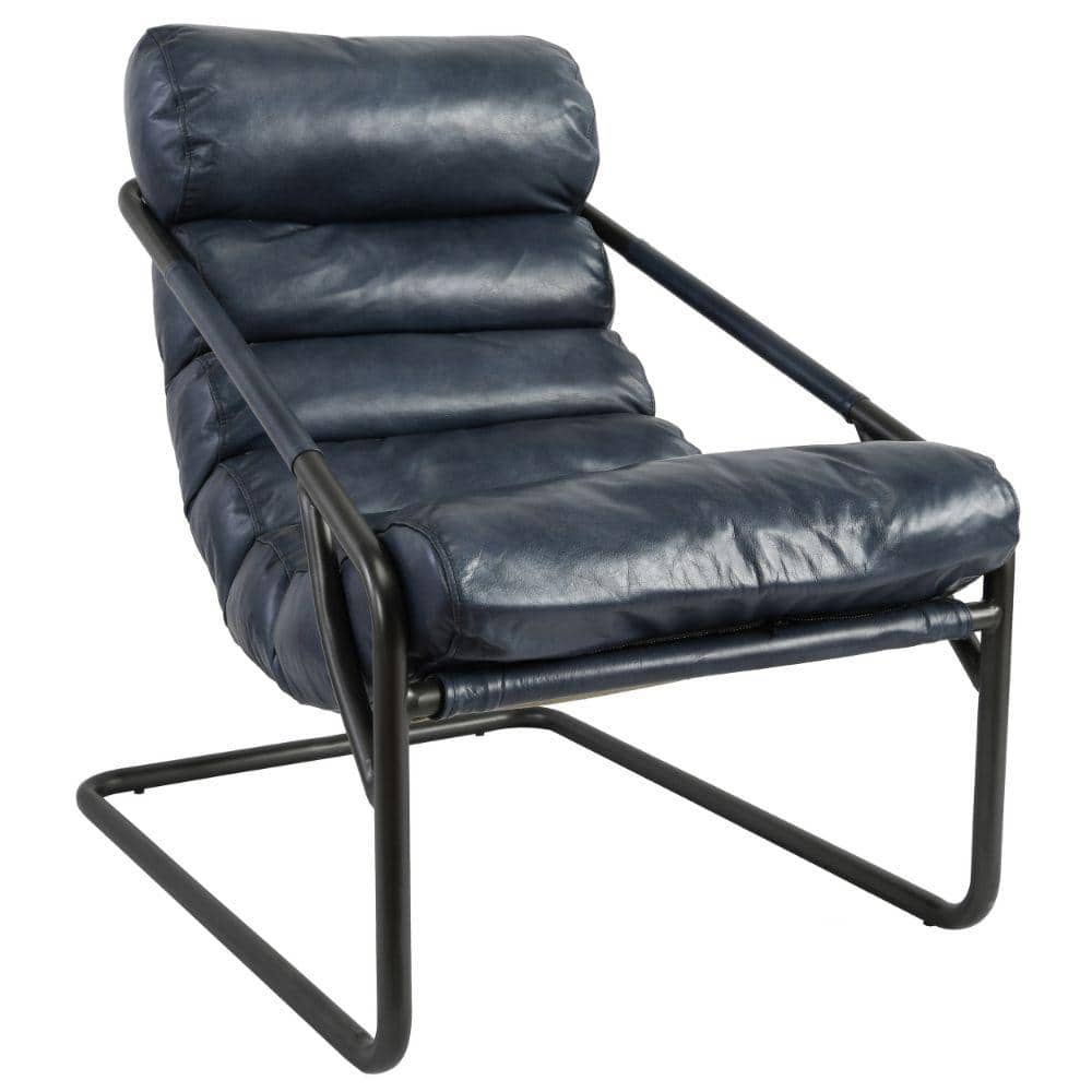 Benjara Black and Dark Blue Leather Accent Chair with Channel Tufted ...