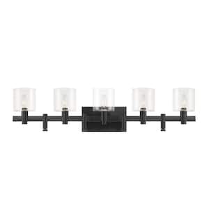 Decato 5.5 in. 5-Light Black Vanity Light with Clear Glass Shade