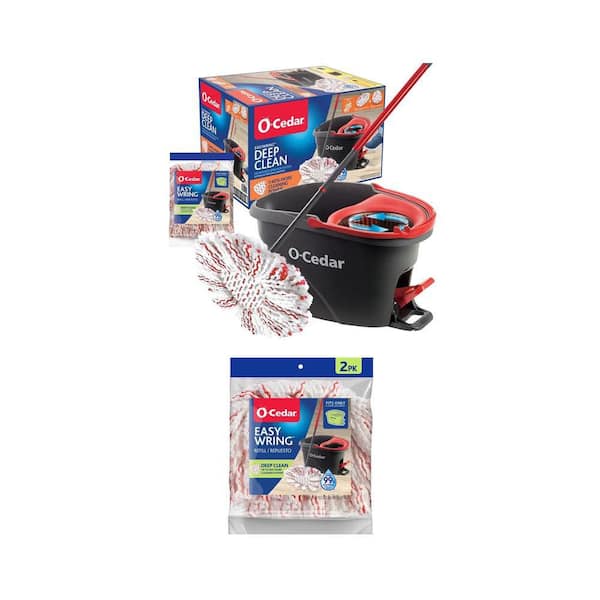 EasyWring Deep Clean Spin Mop with Bucket System plus 2-Pack Microfiber Mop Head Refills