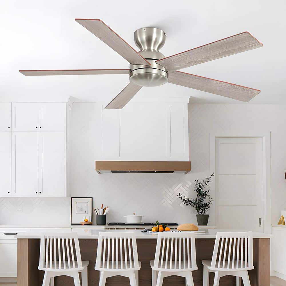 48 in. Brushed Nickel Indoor 6 Speeds Flush Mount Low Profile Ceiling Fan No Lights with Remote Control for Bedroom price history on PriceWatchPro