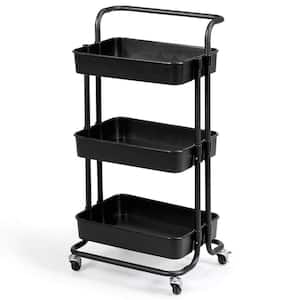 3-Tier Black Utility Rolling Kitchen Cart Storage Organizer Cart with Casters