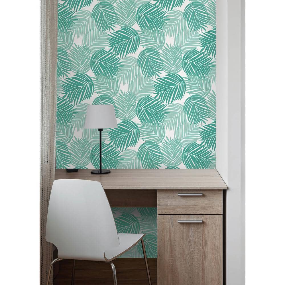 Tropical Teal Palm Leaf Peel and Stick Wallpaper