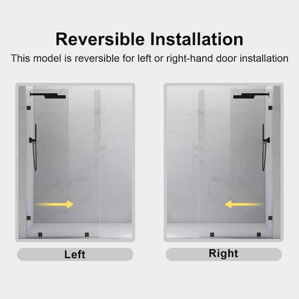 UKH07B2 36 in. W x 80 in. H Frameless Fixed Shower Door Panel in Matte Black, SGCC 3/8 in. Clear Tempered Glass