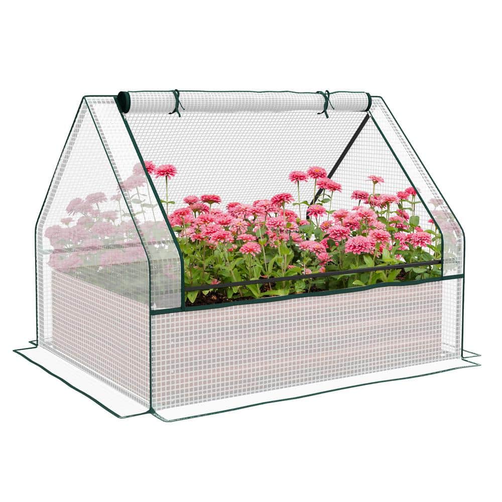 49 in. W x 38 in. D x 36 in. H White Raised Garden Bed with Mini Greenhouse