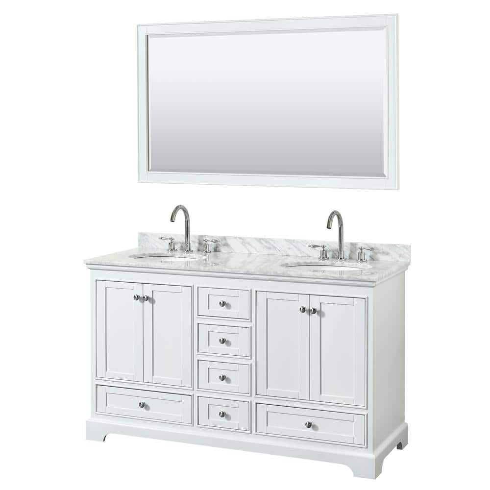 Wyndham Collection Deborah 60 in. Double Vanity in White with Marble ...