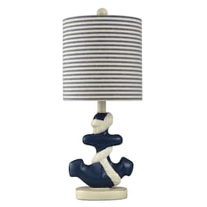 22 in. Molded Nautical Anchor Base in Navy and White Indoor Table Lamp with Fabric Shade