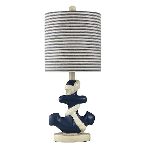 StyleCraft 22 in. Molded Nautical Anchor Base in Navy and White Indoor Table Lamp with Fabric Shade