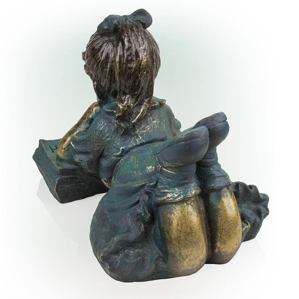 Antique Bronze Girl Reading Book Lawn Statue