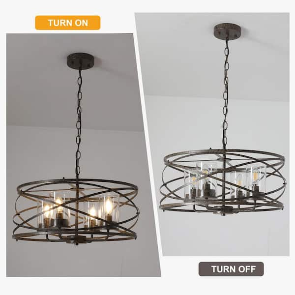 Genoci 4-Light Bronze Dimmable Farmhouse Vintage Drum Chandelier