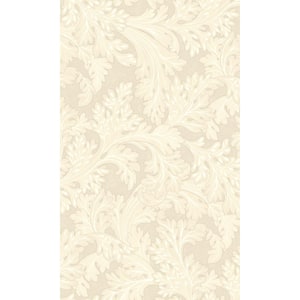 Cream Curling Leaves Tropical Print Non-Woven Non-Pasted Textured Wallpaper 57 Sq. Ft.