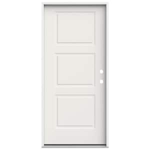 36 in. x 80 in. 3 Panel Equal Left-Hand/Inswing White Steel Prehung Front Door