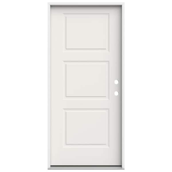 JELD-WEN 36 in. x 80 in. 3 Panel Equal Left-Hand/Inswing White Steel Prehung Front Door