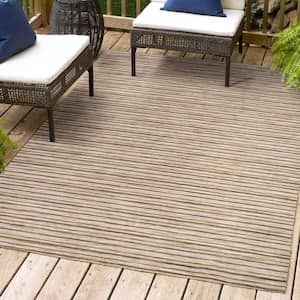 Finn Modern Farmhouse Pinstripe Natural/Brown 4 ft. x 6 ft. Indoor/Outdoor Area Rug