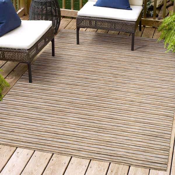 Finn Modern Farmhouse Pinstripe Natural/Brown 4 ft. x 6 ft. Indoor/Outdoor Area Rug