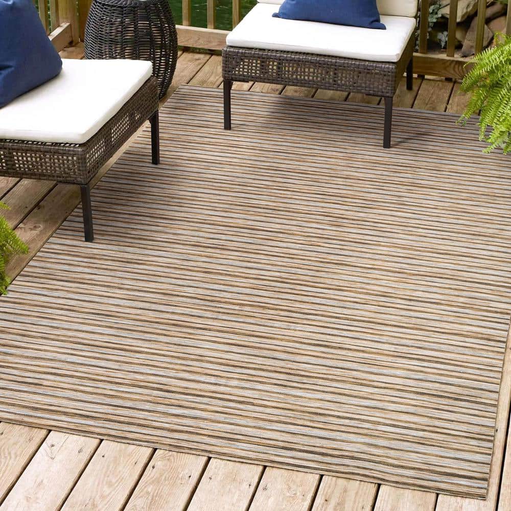 Heathered Stripes Brown/Natural 8' x 10' Synthetic Easy-Care Area Rug