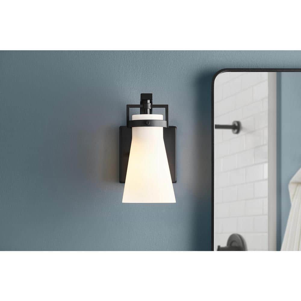 Clermont 5 in. 1-Light Matte Black Vanity Light Sconce with Milk Glass Shade price history on PriceWatchPro