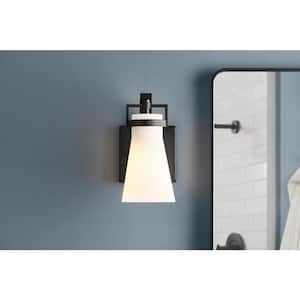 Clermont 5 in. 1-Light Matte Black Vanity Light Sconce with Milk Glass Shade