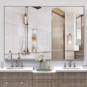 40 in. W x 60 in. H Rectangular Aluminum Framed Wall Mounted Bathroom Vanity Mirror with Removable Tray in Sliver