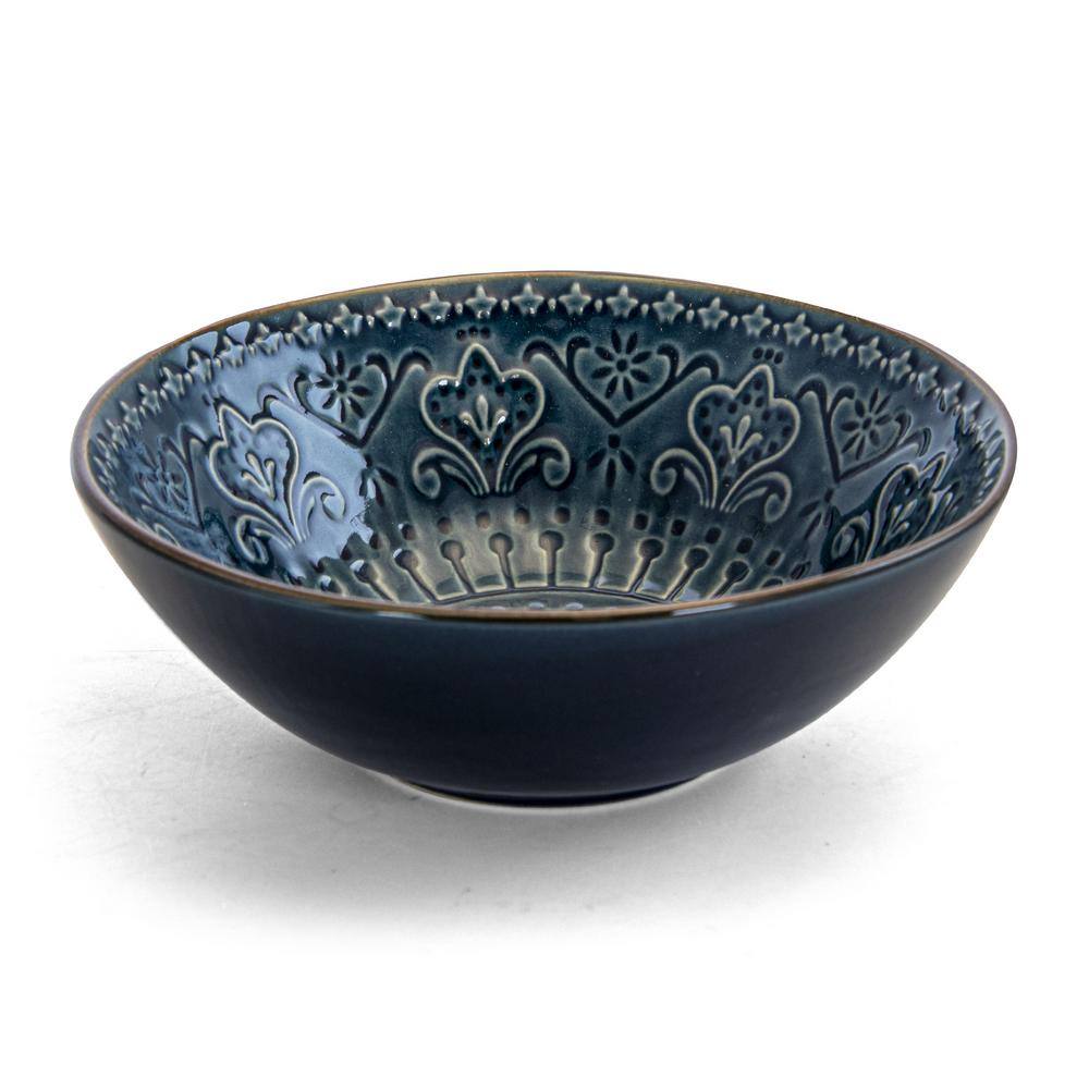 Deep Blue Ceramic Coastal Dinnerware Set, Service for 4