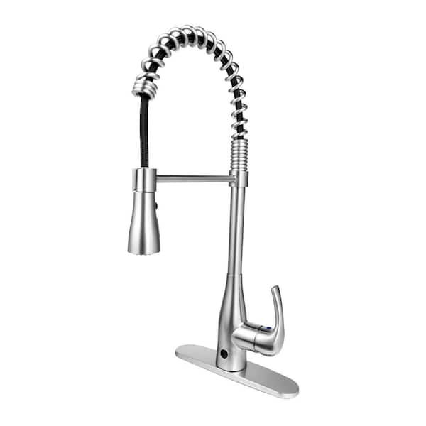 FLOW Motion Activated Single-Handle Pull-Down Spring Neck Sprayer Kitchen Faucet in Brushed Nickel