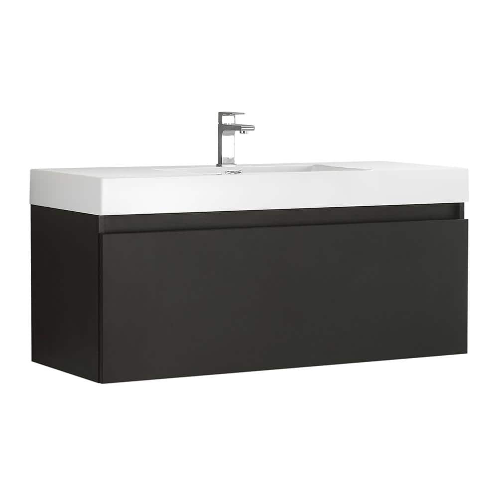 Mezzo 48" Black Wall-Mounted Vanity with White Acrylic Sink