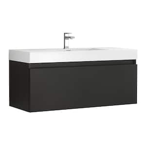 Mezzo 48 in. Modern Wall Hung Bath Vanity in Black with Vanity Top in White with White Basin