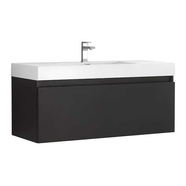 Fresca Mezzo 48 in. Modern Wall Hung Bath Vanity in Black with Vanity Top in White with White Basin