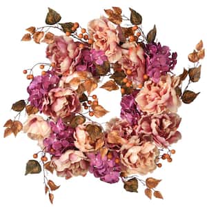 24 in. Artificial Harvest Wreath with Peony, Hydrangeas and Berries