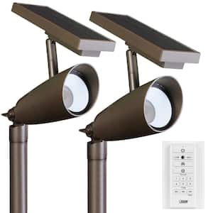 OneSync Landscape 100 Lumens Bronze Solar Integrated LED Outdoor Spotlight w/Dusk-To-Dawn CCT+RGB Wireless Remote 2-Pack