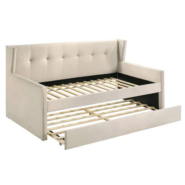 Furniture of America Godones Beige Twin Daybed with Trundle and Care Kit