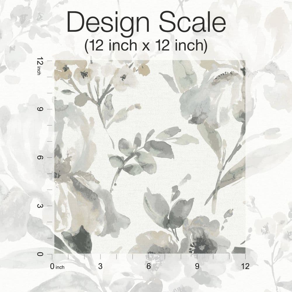 Grey Floral Vinyl Peel and Stick Wallpaper Roll